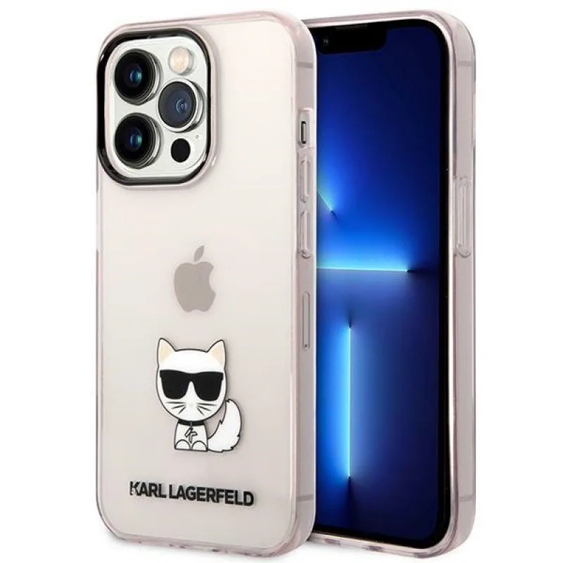 Karl Lagerfeld KLHCP14LCTTRI iPhone 14 Pro 6,1 "pevné puzdro ružové / ružové Transparentné telo Choupette