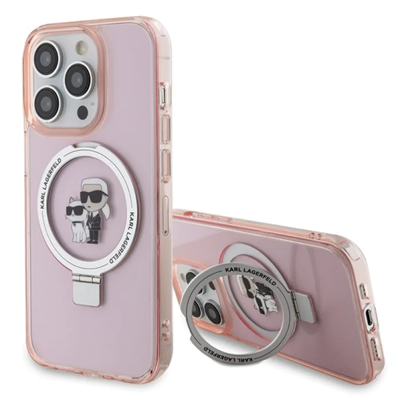 Karl Lagerfeld KLHMP15XHMRSKCP iPhone 15 Pro Max 6,7" ružovo-ružové pevné puzdro Ring Stand Karl&Choupette MagSafe