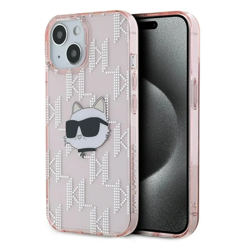 Puzdro Karl Lagerfeld IML Choupette Head & Monogram pre iPhone 13 - ružové