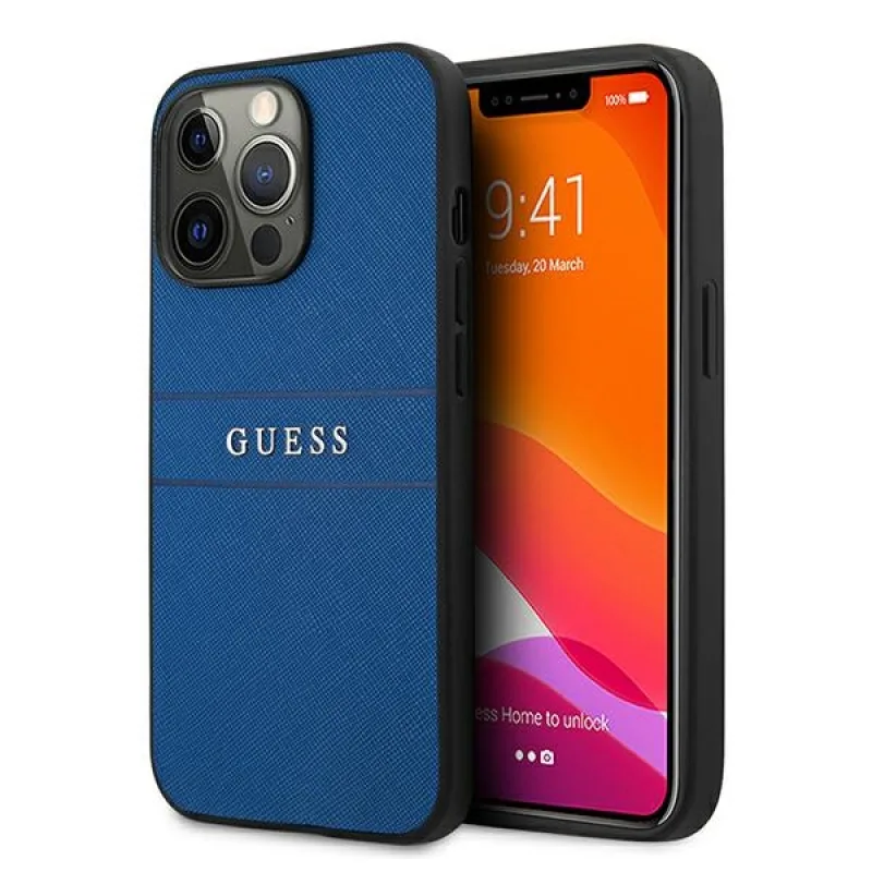 Guess Saffiano Strap Case pre iPhone 13 Pro Max 6,7" - modrý