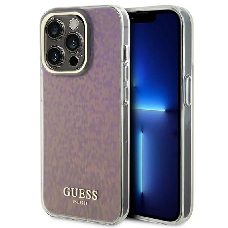 Guess GUHCP15LHDECMP iPhone 15 Pro 6,1" ružovo-ružové pevné puzdro IML Faceted Mirror Disco Iridescent