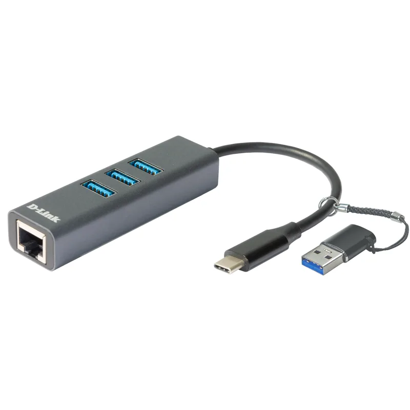 D-Link USB-C/ USB na Gigabit Ethernet adaptér s 3 USB 3.0 Ports DUB-2332