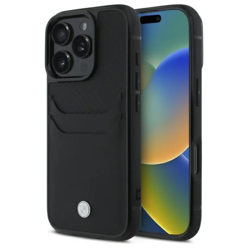 Kožené puzdro na karty BMW Sign pre iPhone 16 Pro Max – čierne