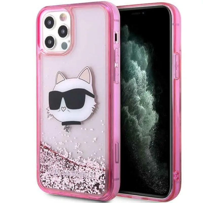 Karl Lagerfeld KLHCP12MLNCHCP iPhone 12/ 12 Pro 6,1" ružovo-ružové pevné puzdro s trblietavou chupetovou hlavou