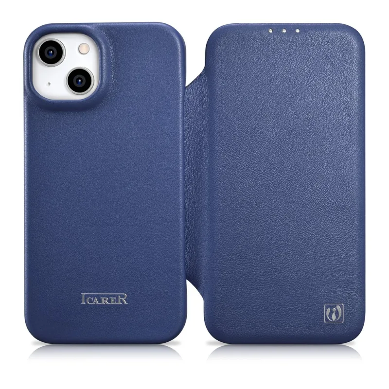 Kožené puzdro iCarer CE Premium Leather Folio Case iPhone 14 Plus Magnetic Flip Leather Folio Case MagSafe Blue (WMI14220715-BU)