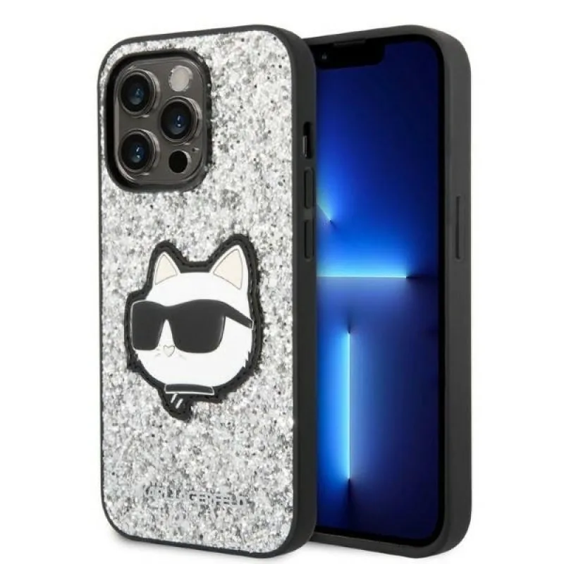 Karl Lagerfeld KLHCP14LG2CPS iPhone 14 Pro 6,1" strieborné/strieborné pevné puzdro Glitter Choupette Patch