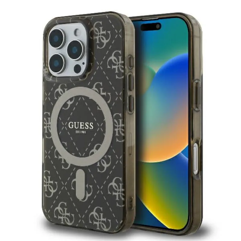 Puzdro Guess IML 4G na pozadí MagSafe iPhone 16 Pro – hnedé