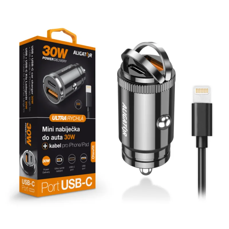 Aligator mini nabíjačka do auta Power Delivery 30W, USB-C + USB-A, USB-C…