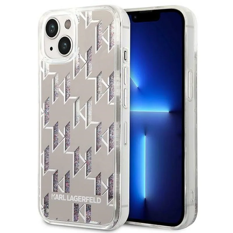 Karl Lagerfeld KLHCP14MLMNMS 6,7-palcový pevný obal na iPhone 14 Plus strieborný/strieborný Liquid Glitter Monogram