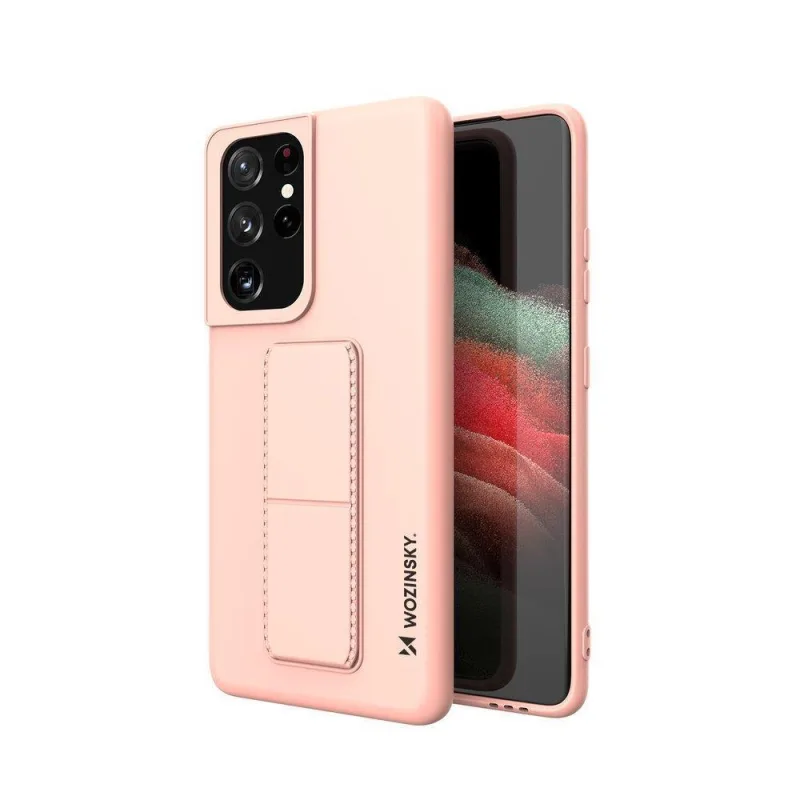 Wozinsky Kickstand Case silikónové puzdro so stojanom Samsung Galaxy S21 Ultra 5G ružové