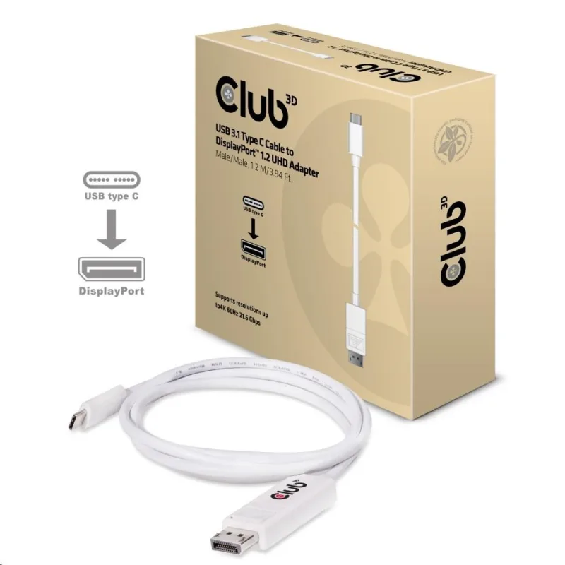 Adaptér Club3D USB 3.1 Typ C na DisplayPort 1.2 4K60Hz UHD 1, 2 m (M/ M)…