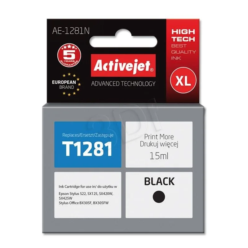 ActiveJet atrament AE-1281 náhrada za Epson T1281 čierna 15 ml AE-1281…