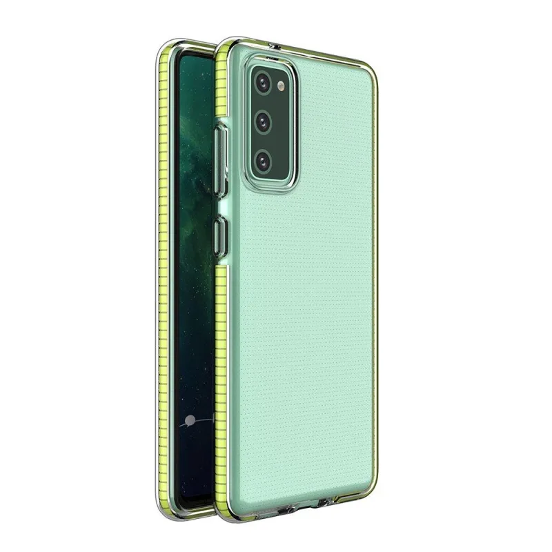 Spring Case číry TPU gélový ochranný kryt s farebným rámom pre Samsung Galaxy S21+ 5G (S21 Plus 5G) žltý