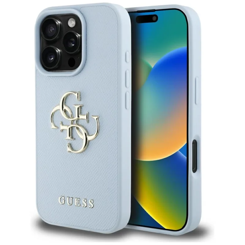 Puzdro Guess Grained Big 4G Logo Small Classic Logo pre iPhone 16 Pro Max - modré