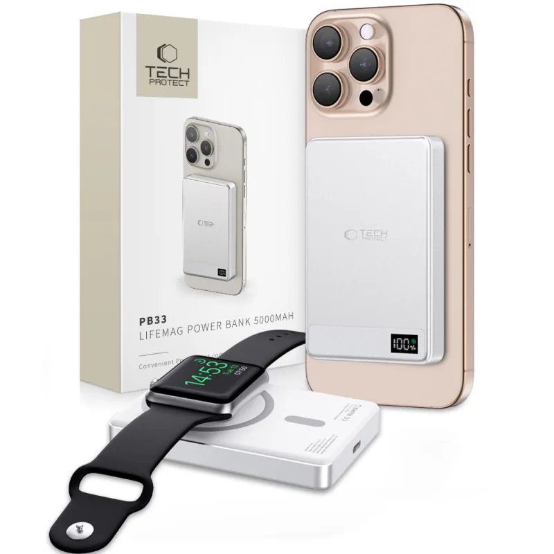Powerbanka Tech-Protect PB33 LifeMag MagSafe 5000mAH - strieborná