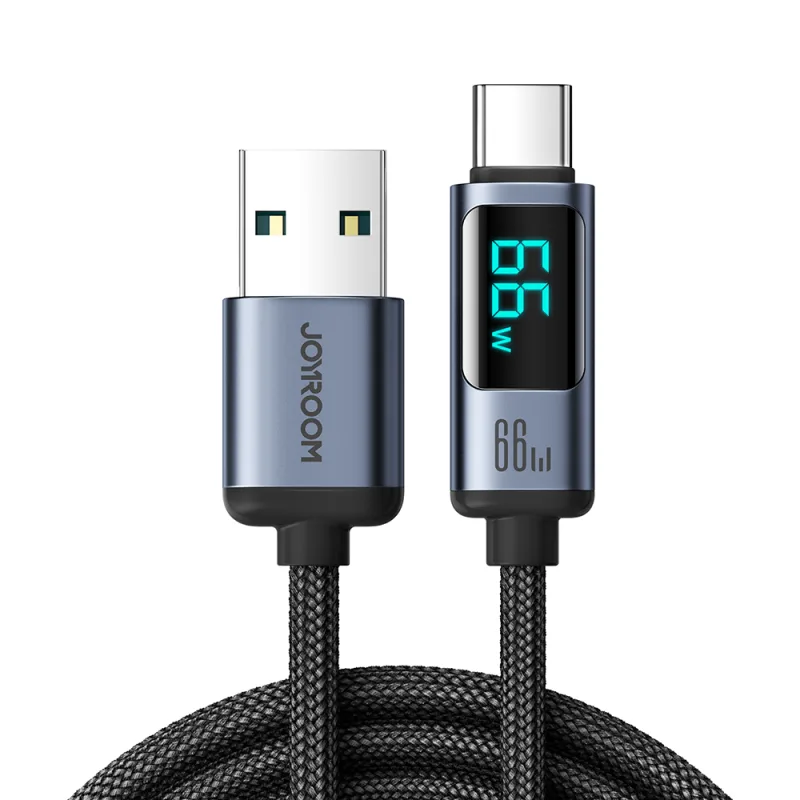 Kábel Joyroom Prism Series A16 USB-C / USB-A 66 W 1,2 m s LED displejom – čierny