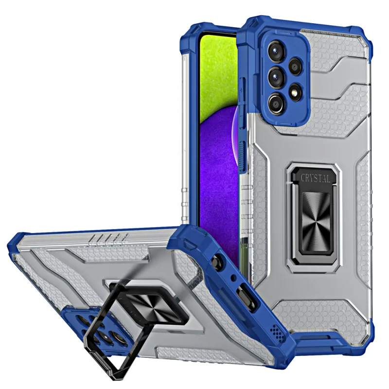 Pevný odolný kryt Crystal Ring Case Kickstand pre Samsung Galaxy A72 4G modrý