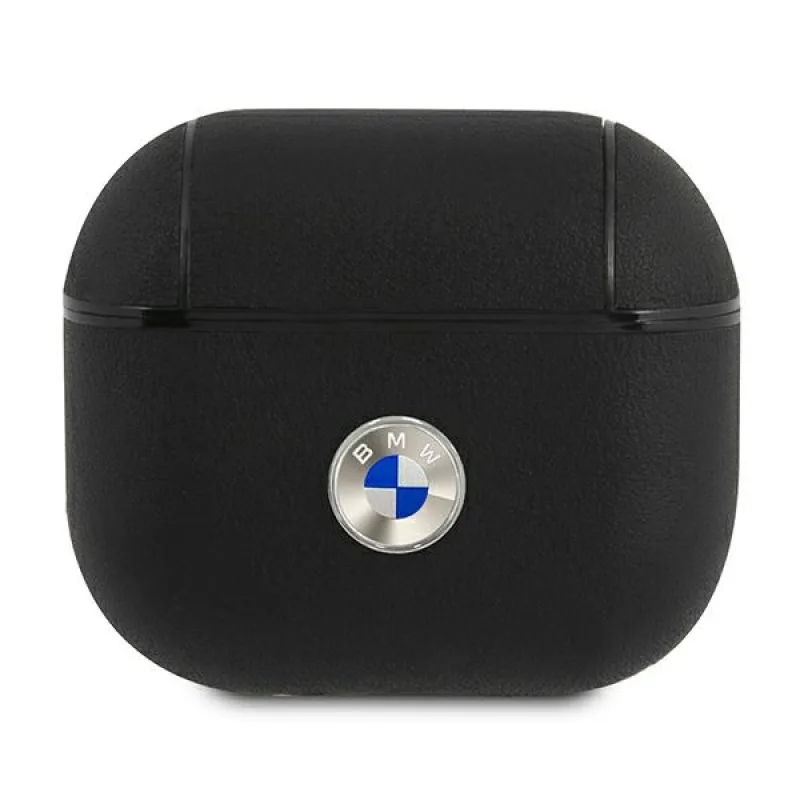 BMW originálne kožené puzdro so strieborným logom pre AirPods 3 - čierne
