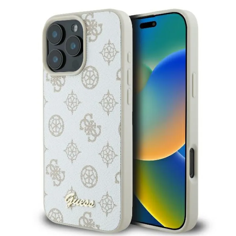 Puzdro Guess Peony Script Logo MagSafe iPhone 16 Pro – biele