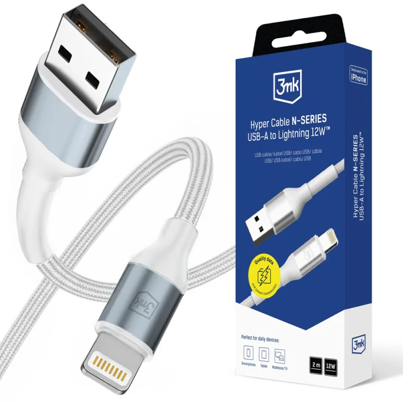 3mk 3mk kábel 3mk Hyper kábel N-SERIES USB-A / Lightning 2m 5V/2,4A 12W / biely