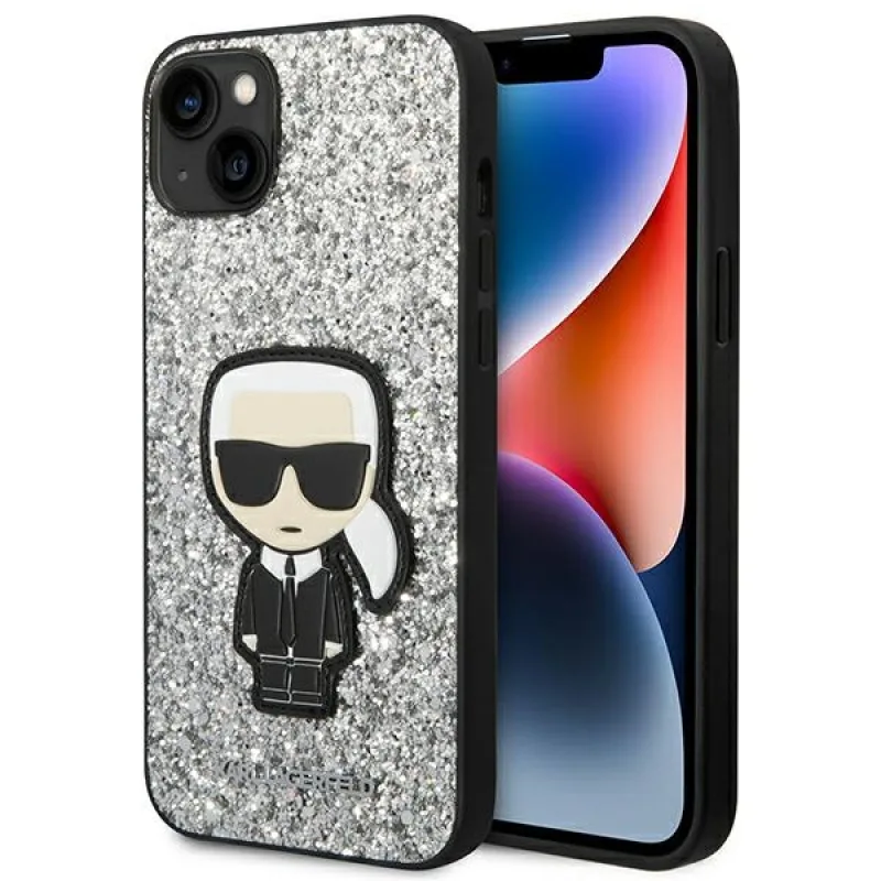 Karl Lagerfeld KLHCP14MGFKPG iPhone 14 Plus 6,7 "pevné puzdro strieborné/strieborné Glitter Flakes Ikonik