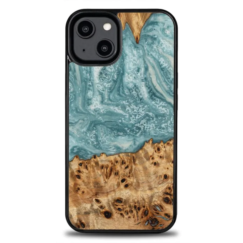 Drevo a živicové puzdro pre iPhone 15 Plus Bewood Unique Uranus - modro-biele