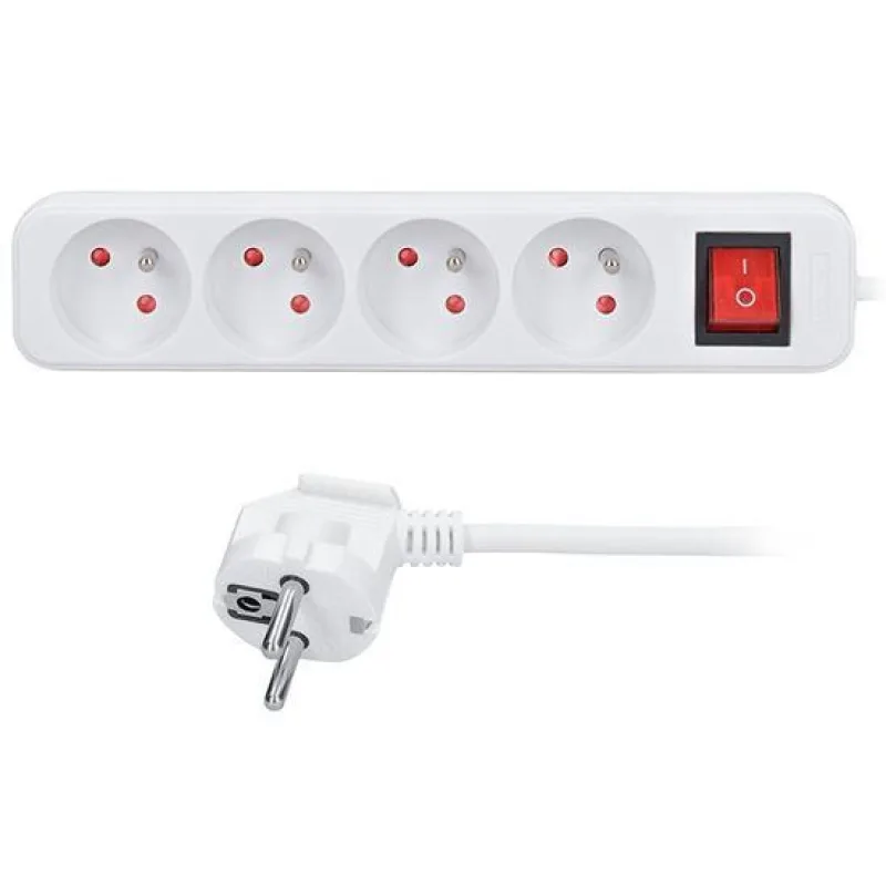 Predlžovací kábel Solight, 4 zásuvky, biely, 5 m PP32