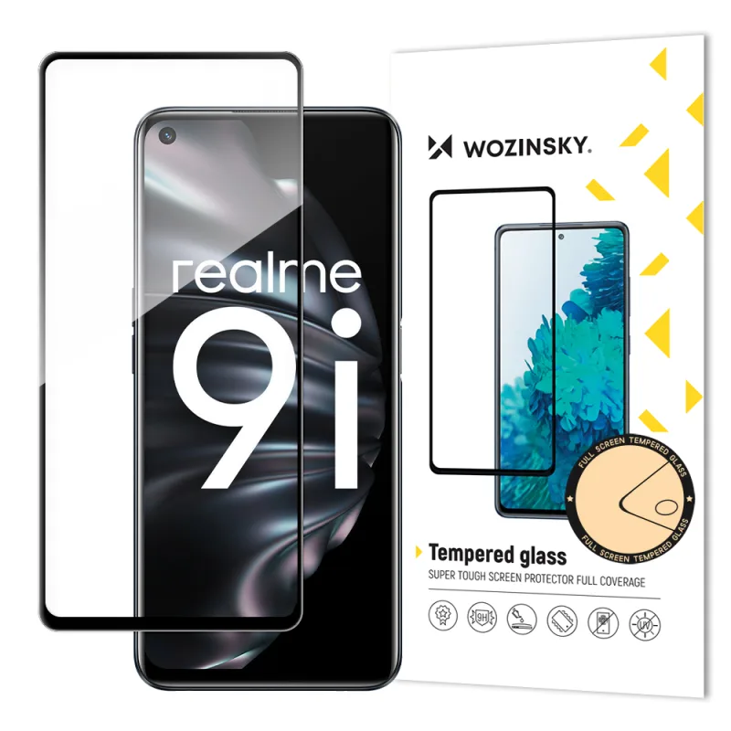 Wozinsky tvrdené sklo s plným lepidlom, super tvrdá ochrana obrazovky s úplným krytím s rámovým puzdrom pre Oppo A76 / Oppo A36 / Realme 9i black