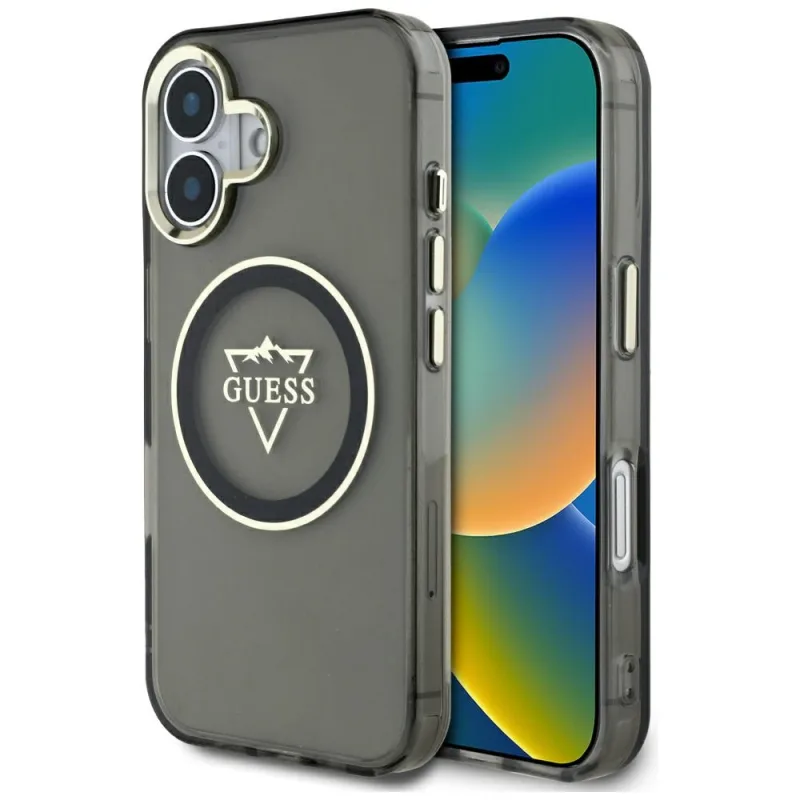 Puzdro Guess IML Metal Mountain Logo MagSafe pre iPhone 16 - čierne