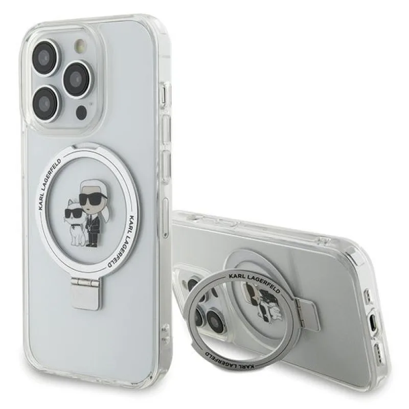 Karl Lagerfeld KLHMP15LHMRSKCH iPhone 15 Pro 6,1" bielo/biele pevné puzdro Ring Stand Karl&Choupette MagSafe