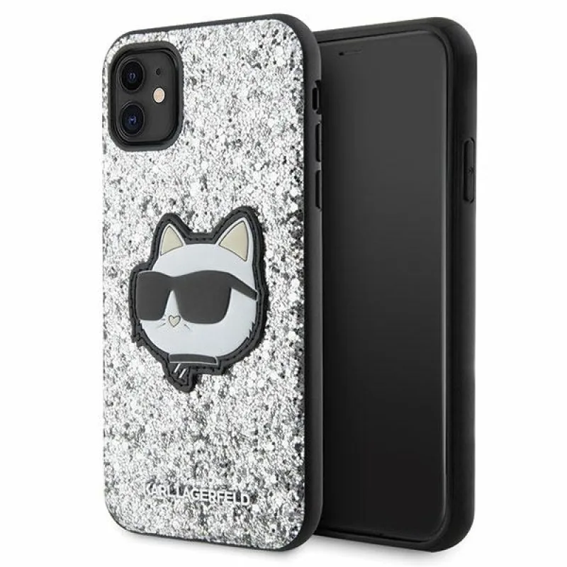 Karl Lagerfeld KLHCN61G2CPS iPhone 11 / Xr 6,1" strieborné/strieborné pevné puzdro Glitter Choupette Patch