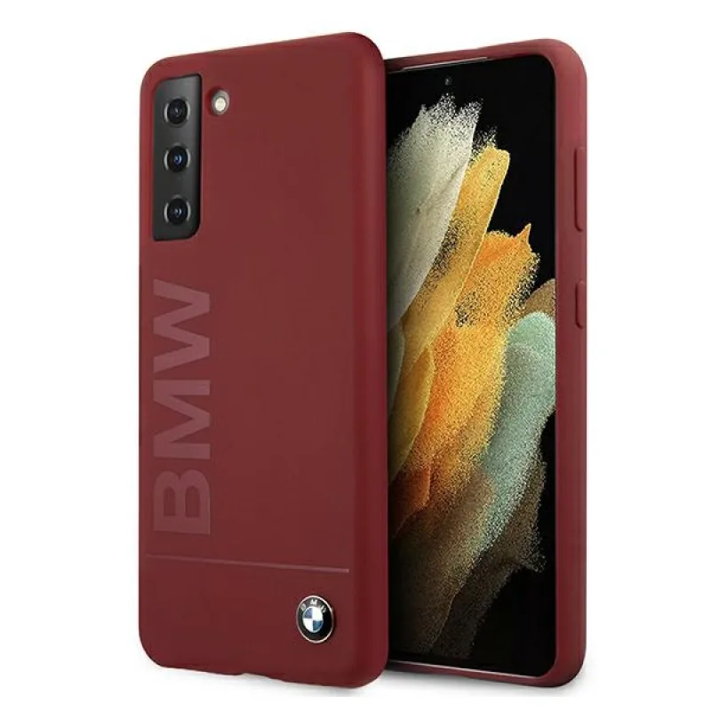 BMW silikónové puzdro s podpisovým logom pre Samsung Galaxy S21+ – červené