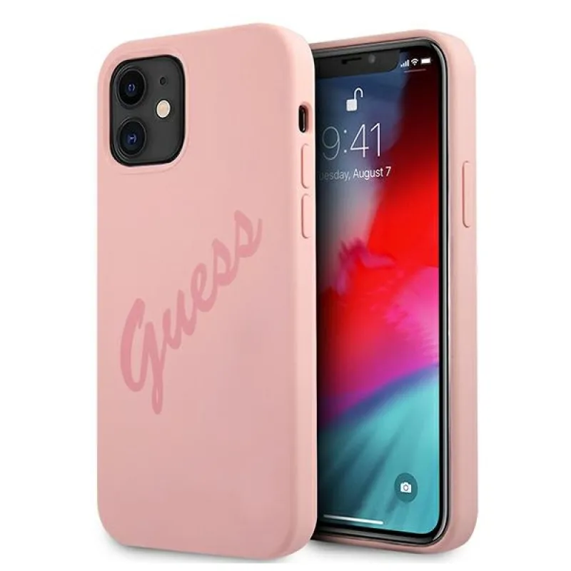Guess GUHCP12SLSVSPI iPhone 12 mini 5,4" ružovo-ružové pevné puzdro Script Vintage