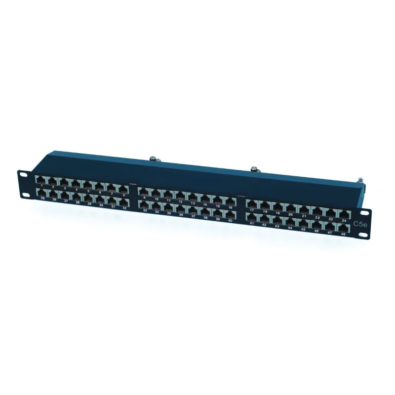OXnet 19" patch panel 48port Cat5E, STP, blok UNI 110, vyväz. lišta, 1U čierny