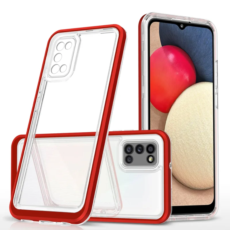 Priehľadné puzdro 3v1 pre Samsung Galaxy A03s (166) rámový gélový kryt červený