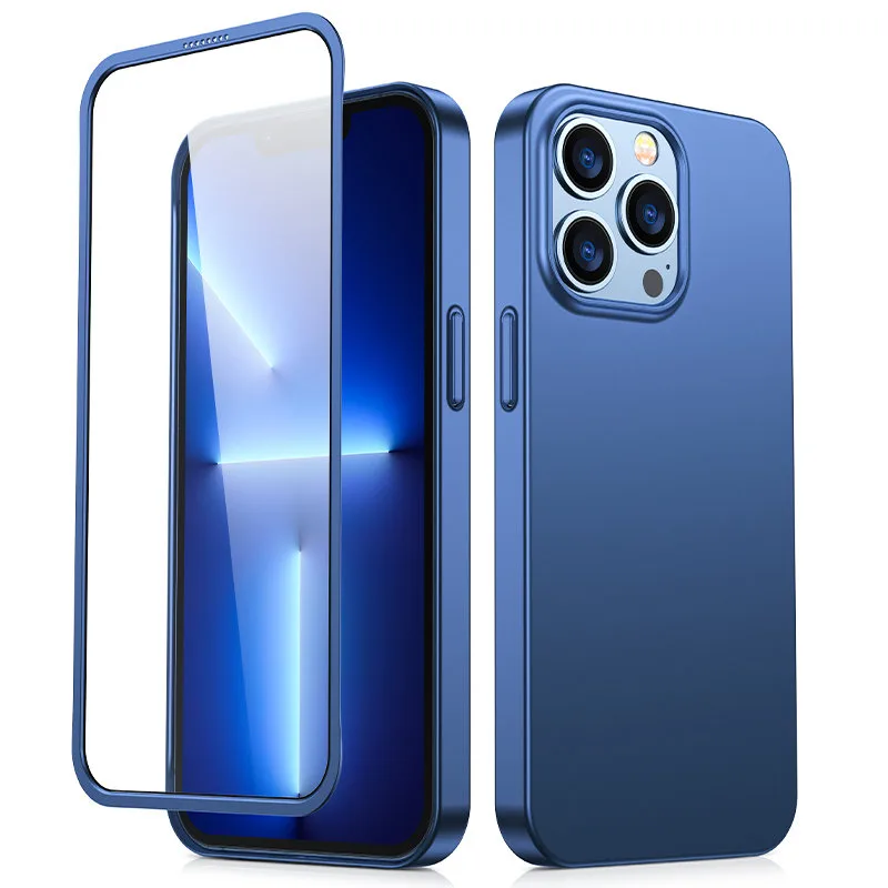 Predný a zadný kryt Joyroom 360 Full Case pre iPhone 13 Pro + ochranné tvrdené sklo modré (JR-BP935 modré)