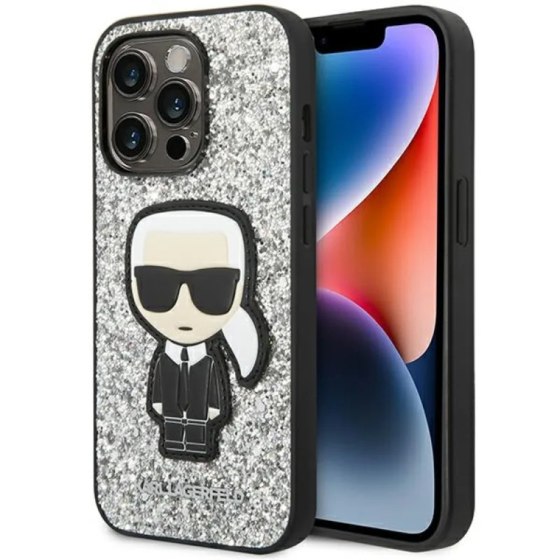Karl Lagerfeld KLHCP14XGFKPG Pevné puzdro iPhone 14 Pro Max 6,7 "strieborné/strieborné Glitter Flakes Ikonik