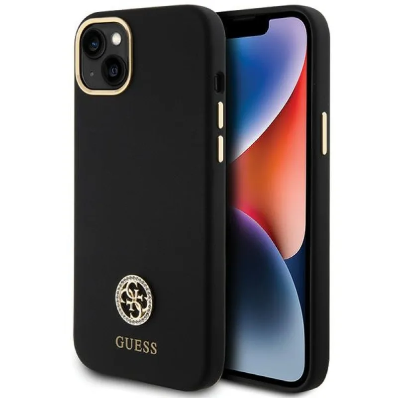 Guess silikónové puzdro Logo Strass 4G pre iPhone 15 Plus / 14 Plus 6,7" - čierne