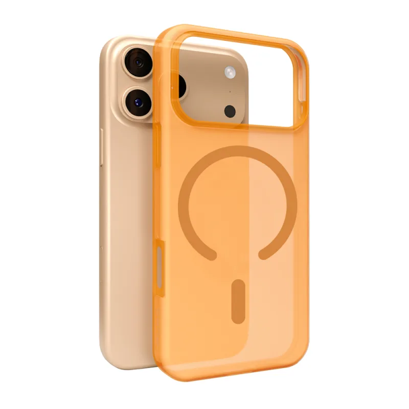 Kompatibilné silikónové puzdro Puro Daylight Magsafe pre iPhone 17 Pro – priesvitné oranžové