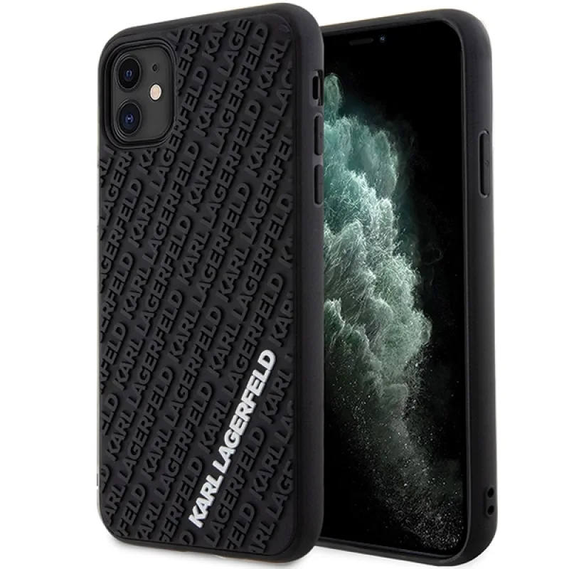 Karl Lagerfeld KLHCN613DMKRLK iPhone 11 / Xr 6,1" čierne/čierne pevné puzdro 3D Rubber Multi Logo