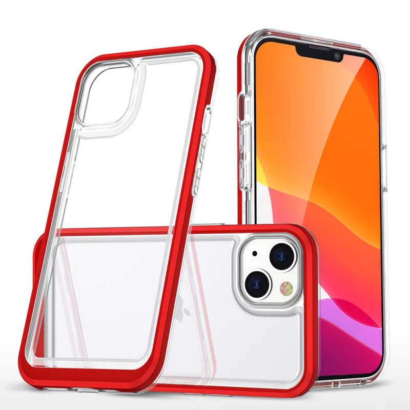 Priehľadný silikónový obal 3v1 na iPhone 14 Plus s rámom červený