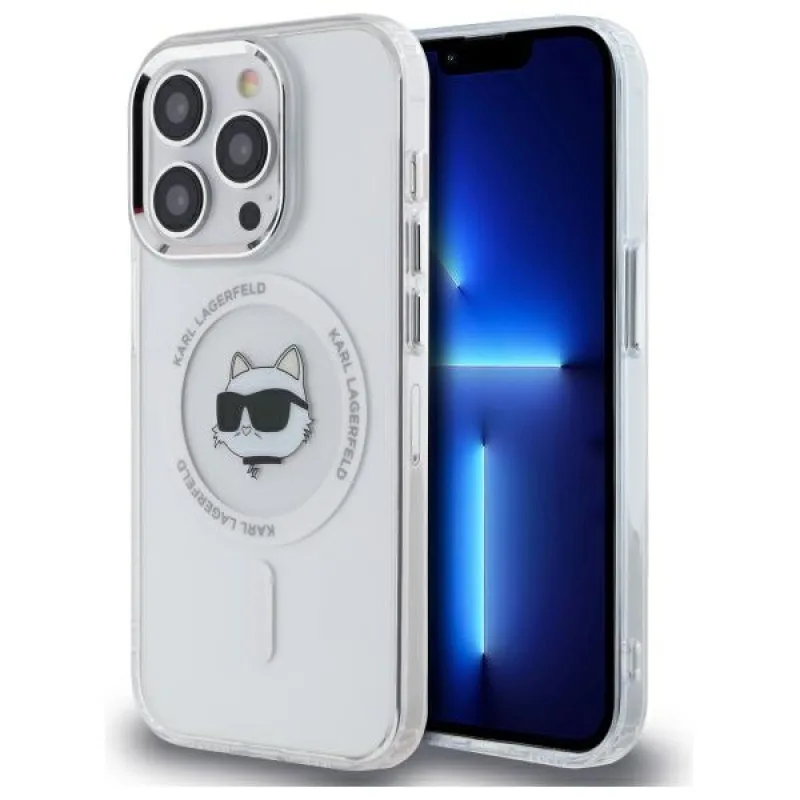 Puzdro Karl Lagerfeld IML Metal Choupette Head MagSafe iPhone 14 Pro – biele