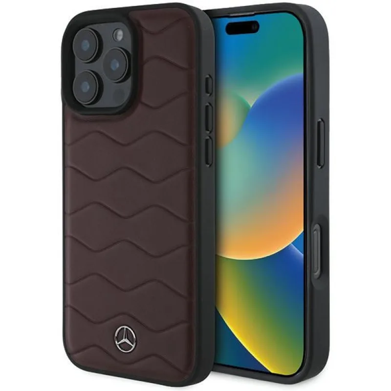 Kožené puzdro Mercedes MB Waves pre iPhone 16 Pro Max - červené