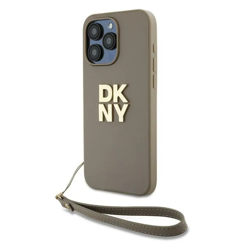 Obal DKNY Wrist Strap Stock Logo pre iPhone 15 Pro - béžový