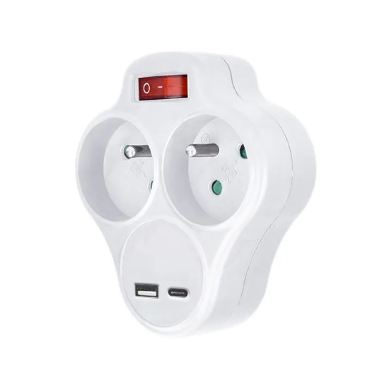 Solight rozbocovac s USB A+C rychlonabíjackou 20W PD, 2 x 10A, biely,…