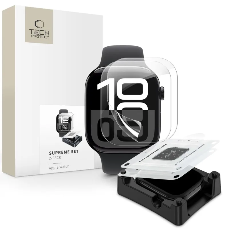 Sada Tech-Protect Supreme Hydrogel Film Set 2-balenie pre Apple Watch 10 46 mm - priehľadné
