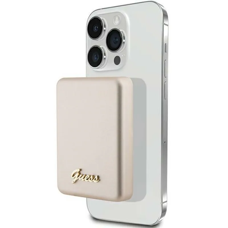 Indukčná power banka Guess MagSafe Metal Script Logo 5W 3000mAh - zlatá