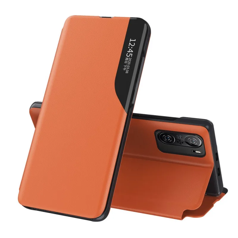 Ekologické kožené puzdro Elegantné flipové puzdro so stojanom Funkcia Xiaomi Redmi K40 Pro + / K40 Pro / K40 / Poco F3 Orange