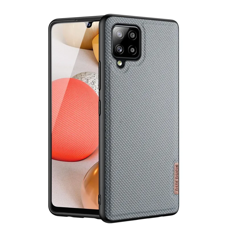 Puzdro Dux Ducis Fino pokryté nylonovým materiálom pre Samsung Galaxy A42 5G šedé