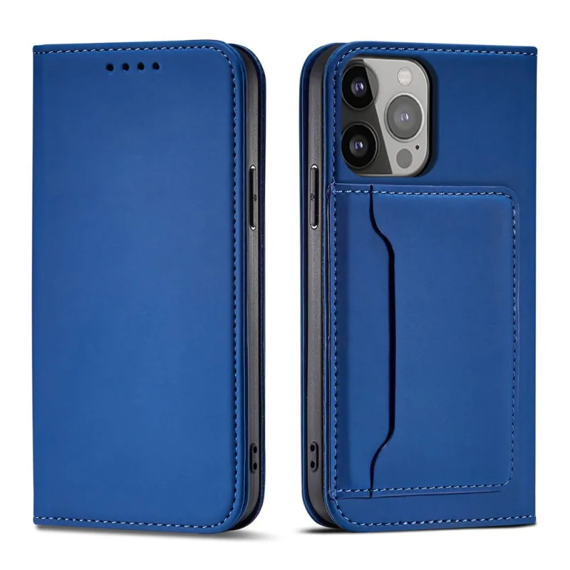Puzdro Magnet Card Case pre iPhone 14 Pro Max flip cover peňaženkový stojan modrý